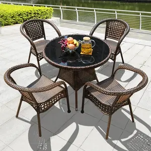 Commercial Patio Bistro Cafe Shop Furniture Set Rattan Chair And Table Outdoor Wicker Weave Restaurant Dining Furniture Set