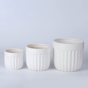 Pot Bonsai Vertical Stripe Shape Ceramic Flower Pot White Color Glaze Luxury Porcelain For Bonsai Pot Balcony