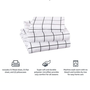 Ensemble <span class=keywords><strong>de</strong></span> draps <span class=keywords><strong>de</strong></span> <span class=keywords><strong>lit</strong></span> en microfibre <span class=keywords><strong>de</strong></span> polyester personnalisé, super doux, à motif géométrique <span class=keywords><strong>noir</strong></span> brossé, avec poches latérales élastiques, 4 pièces - Product Image 5
