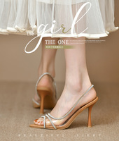2025 été nouveau Transparent Stiletto Style français femmes talons strass mariage diapositives sandales chaussures de mariage