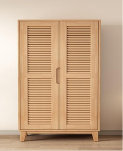 Modern Wooden <b>Wardrobe</b> With Shutter Doors Hinged Freestanding Scandinavian Design Bedroom Storage Cabinet - Product Image 1