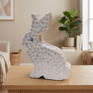 Decorative Handmade Bamboo Core Mother Pearl Adult <b>Easter</b> Bunny Sculpture Luxury Elegant Spring Home <b>Ornament</b> Made in Vietnam - Product Image 3