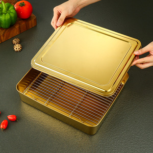 Chef Meis Stainless Steel Gold Tray 30x30cm Multifunctional With Rack For Hotel Food Serving - Product Image 1