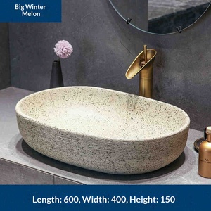 Lavabo de salle de bain rond à poser, style artistique vintage et nouveau style chinois, sans poignée de robinet, pour balcon, vasque simple - Product Image 6