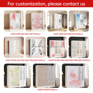 Armoire moderne en acier imprimé à 2 portes coulissantes pour chambre et salon avec motif floral, taille personnalisable - Product Image 6