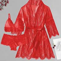 Robe de nuit sexy en dentelle transparente pour femme, longue et fine, avec lien à nouer sur le devant, ensemble de lingerie, tenue de soirée, vente en gros, personnalisation OEM