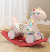 Cheval à Bascule pour Enfants, Jouet Animal à Chevaucher, Cheval Trojan 2-en-1, Chaise Confort Bébé Amovible et Coulissante