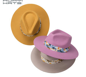 Huayi 브랜드 하이 퀄리티 사용자 정의 봄 여러 가지 빛깔의 여자 100% 울 와이드 뻣뻣한 챙 페도라 노란색 펠트 모자 - Product Image 1