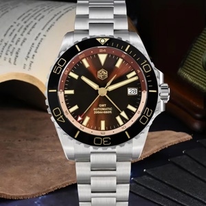 Montre automatique pour homme San Martin SN0136 39 mm, cadran brun foncé émaillé rétro, NH34 GMT, 20 bars, montre-bracelet SLN C3 Green Dive - Product Image 4