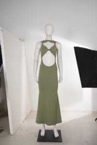 Vestido maxi sexy sin mangas para mujer con aberturas, diseño retorcido frontal, ajuste ceñido, color liso, estilo bodycon de verano con cola de pez - Product Image 6