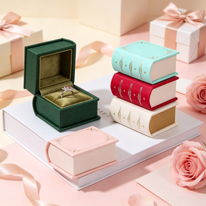 Vintage Book Shaped Velvet Jewelry <b>Box</b> <b>Gold</b> Star Faux Leather Ring Storage Case for Proposal Wedding Engagement <b>Gift</b> - Product Image 5