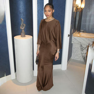 Robe sirène élégante rétro unie sans dos froncée pour femme, à manches larges, ajustée, sexy, pour soirée formelle - Product Image 3