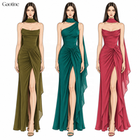 Robe de soirée formelle longue pour femme, sans manches, col foulard, froncée et drapée, avec fente haute, personnalisable OEM ODM, vente en gros