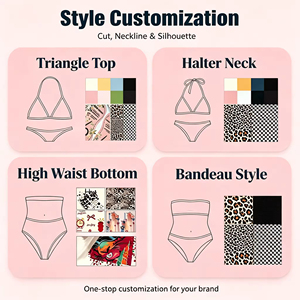Women Floral Print Bikini Set Deep V Neck Two Piece Swimwear Stretch Spandex Polyester Halter Lace Up Tie Side Bottoms - Product Image 2