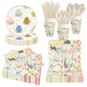DAMAI Artículos para Fiestas de Cumpleaños Infantiles de Pascua, Servilletas de Papel Desechables con Diseño de Huevos de Pascua, Forma Redonda, Vasos y Platos - Product Image 3