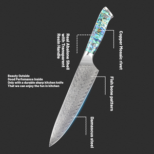 <span class=keywords><strong>Couteau</strong></span> de chef 8 pouces, <span class=keywords><strong>couteau</strong></span> de chef professionnel classique en acier <span class=keywords><strong>Damas</strong></span> VG-10, <span class=keywords><strong>véritable</strong></span> coquille d'ormeau avec manche en résine - Product Image 4
