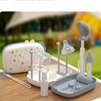 Ensemble de brosses à biberons portables en PP et silicone 6-en-1, multifonctionnel pour nouveau-né, avec support de séchage, brosse à gobelet double usage