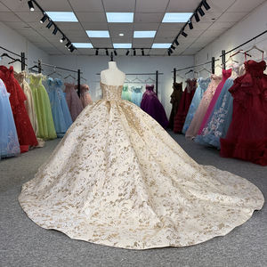 Robe de bal de luxe en mousseline Dy5995 pour Quinceañera, taille naturelle, appliques dorées brillantes, pour fête d'anniversaire formelle, traîne Watteau - Product Image 2