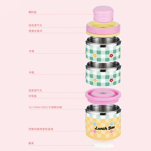 กล่องข้าวสแตนเลสทรงกลมน่ารัก หลายชั้น ซ้อนกันได้ พร้อมกล่องใส่เครื่องปรุงและช้อนพับได้ สกรีนโลโก้ได้ - Product Image 3