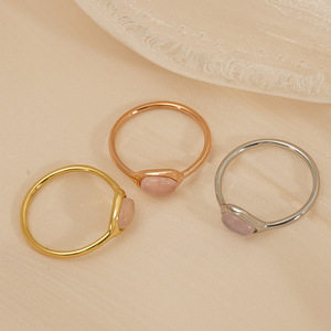 Rose Quartz <b>Ring</b> 316 Stainless Steel Geometric Shape <b>Pinky</b> <b>Ring</b> Women's Jewelry Gift - Product Image 2