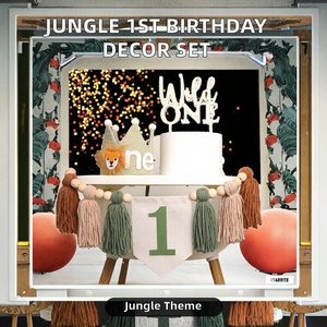 Thème Animal de la jungle 1er <span class=keywords><strong>anniversaire</strong></span> fête décoration ensemble chaise haute bannière Lion <span class=keywords><strong>anniversaire</strong></span> chapeau gâteau Topper pour bébé garçons - Product Image 2