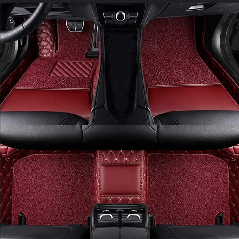 Small Quantity Customized 3D 5D Car Mat Factory Cheap Full Wrapped car mats 4 pieces Leather Double Car Floor Mat for five seats