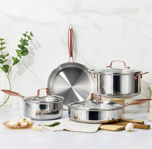 Set di Pentole in Acciaio Inox Dorato, Resistente e Antiaderente, Lavabile in Lavastoviglie, Adatto al Forno, Multiuso per Cucina Domestica - Product Image 1