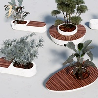 Banc d'attente rond moderne en fibre de verre avec pot de fleurs, chaise sans accoudoirs, chaise publique extérieure pour centre commercial, parc, salle de sport