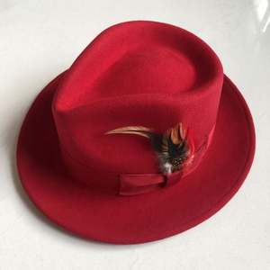 Sombrero Fedora de Lana Unisex H628B con Cinta y Pluma, Gorra Jazz de Ala Ancha para Iglesia y Exteriores, Talla Adulto, Sombrero Homburg de Lana - Product Image 3