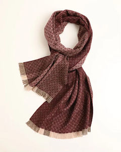 Geometric Pattern <b>Tweed</b> <b>Scarf</b> with Textured Contrast Fringe Vintage Style - Product Image 5