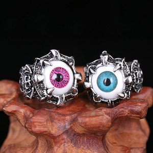 Anel punk prateado antigo, anel de aço inoxidável, da moda, retrô, de crânio, olho diabólico, punk para homens - Product Image 1