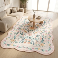 Tapis floral rose 5x7 fait à la machine pour chambre de fille, chambre d'enfant, chambre de bébé, à bords festonnés, lavable, antidérapant, mignon, doux, style bohème, pour chambre d'enfant, dortoir, salle de jeux