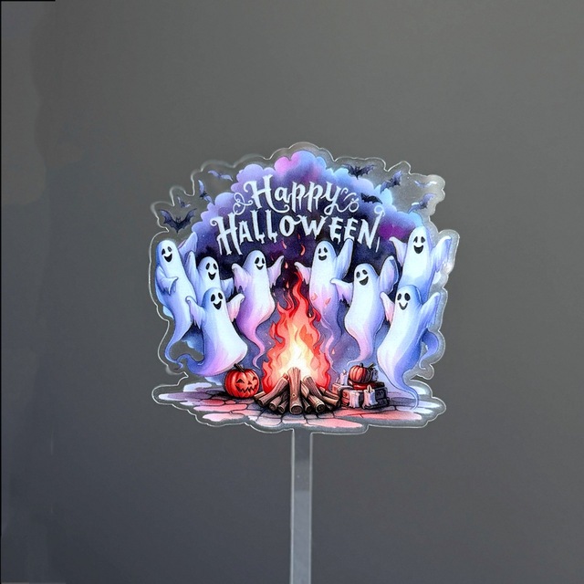 New Design Acrylic Bat Spider Wed Ghost Cake Topper Trick or Treat Happy Halloween Cake Topper for Halloween Party