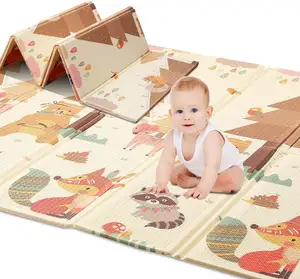 婴儿游戏垫爬行可折叠防水防滑便携式儿童地垫幼儿儿童垫客厅地垫 (米色)