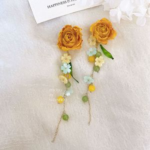 Pendientes Colgantes de Rosa de Flor Real Botánica de Moda Joyería para Fiesta Dulce de Vacaciones Boda Pendientes de Rosa Amarilla para Mujer - Product Image 5