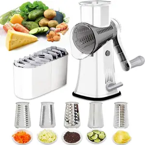 Kaas Rasp Shredder 5-In-1 Tumbling Doos Mandoline Groente Julienne Slicer Wafel Cutter Moer Chopper Met Handvat en Sterke