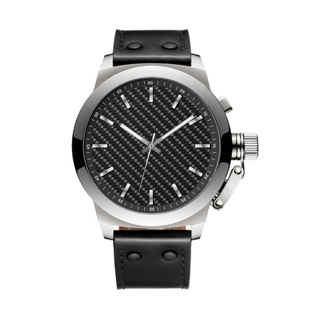 Luxury Sport Fashion Stainless Steel Carbon Fiber Dial Watch with Sapphire Crystal Glass Leather Strap Custom Brand