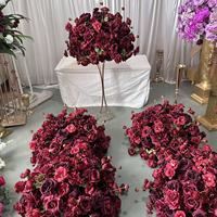 IFG Boules de fleurs artificielles en soie bordeaux de haute qualité, romantiques, décoratives, DIY, 60 cm, pour mariage, Noël, remise de diplôme
