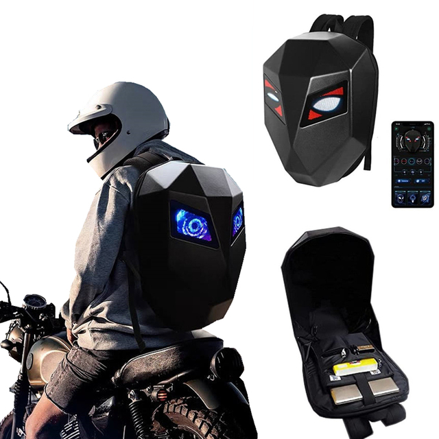 Hot Sale LED 3D Hard Shell Design Rider Backpack Laptop Bag Hard Shell Motorcycle Riding Backpack Backpack with Eyes
