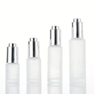High Quality 20ml 30ml 50ml <b>White</b> Frosted Transparent Glass Dropper Bottle <b>Flat</b> Shoulder Essential Oil Bottle with Press Dropper - Product Image 1