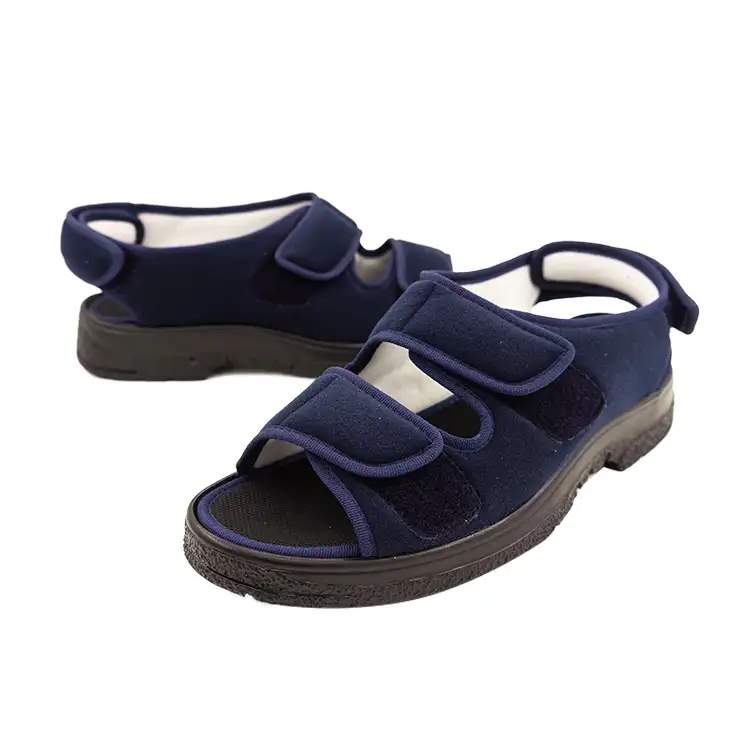 Sandalia de esponja polar para hombre, zapatos ajustables de buena calidad, Color azul marino, informales para diabéticos
