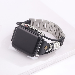 Bracelet Apple Watch en cuir véritable et maille, 20 mm, pour Apple Watch S8, marron, 38 mm, 40 mm, 42 mm, 44 mm, design de luxe - Product Image 4