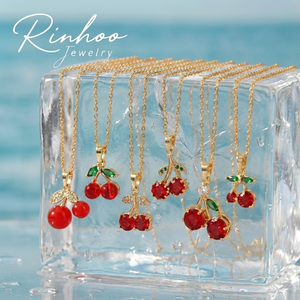 Collier pendentif RINHOO en acier inoxydable 316L couleur or cerise <span class=keywords><strong>rouge</strong></span> vin pour femme, bijou de personnalité, cadeau de mariage ou de fête - Product Image 1