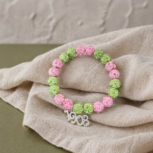 Pulsera de cuentas con letras griegas y bola de cristal rosa y verde, años fundacionales 1908-1913, para mujer y niña, regalo de fiesta, joyería decorativa personalizada - Product Image 6
