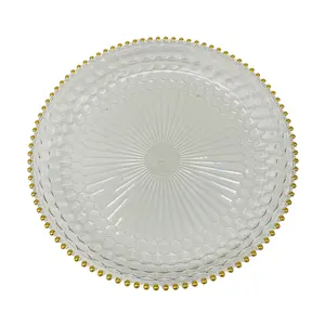 Fashion Customized Round Transparent Lines Fruit Plastic Party Food tray Plastic with gold edge