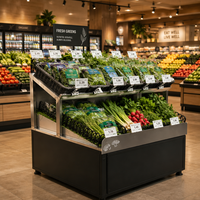 RVS 2-laags fruit- en groentepresentatiestandaard met prijskaartjeshouder, schuine productenrek, heavy-duty supermarkt groothandel