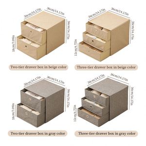 Organiseur de rangement en forme de cube en lin et tissu non tissé, bacs à tiroirs empilables, boîte d'organisation de vêtements pour armoire avec carton - Product Image 2