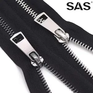 SAS dikmek aksesuarları toptan özel Logo boyut renk bant siyah Open-end yakın uç Metal fermuarlar
