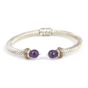 925 Sterling <b>Silver</b> Amethyst Stone Twisted <b>Men</b>’s Bracelet | Double Tone Spring Lock Handmade Turkish Jewelry - Product Image 3