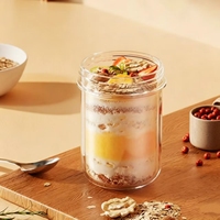 Tasse de petit-déjeuner portable de 430 ml avec couvercle en verre et cuillère, boîte de conservation multifonctionnelle pour céréales, lait, salade, yaourt, pour une utilisation en cuisine